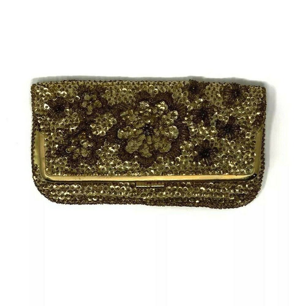 Vintage Gold Shimmer Shiny Embellished Unbranded Clutch Handbag Purse Bag